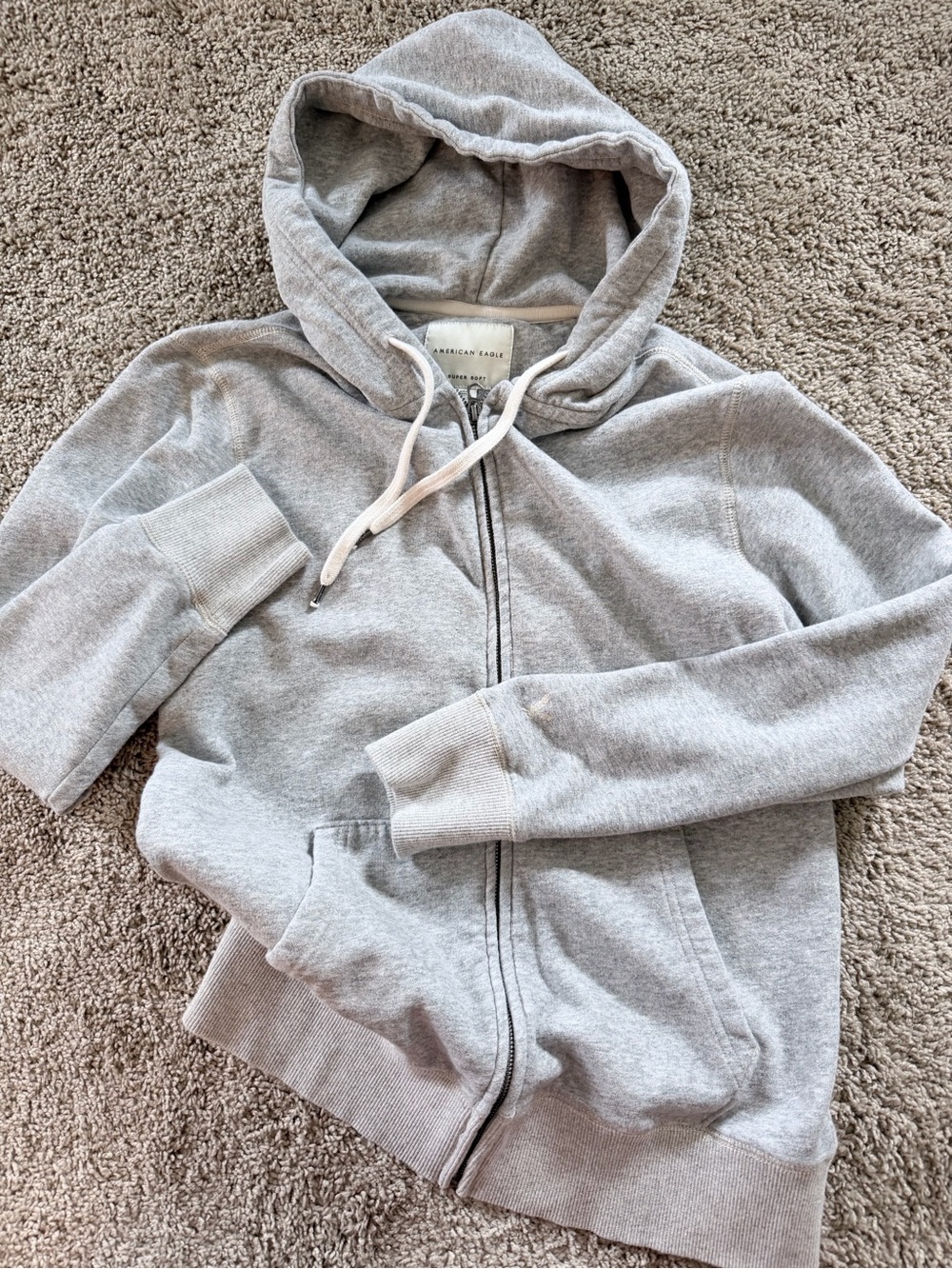 American Eagle Y2K Light Heather Grey Full-Zip Hoodie size small